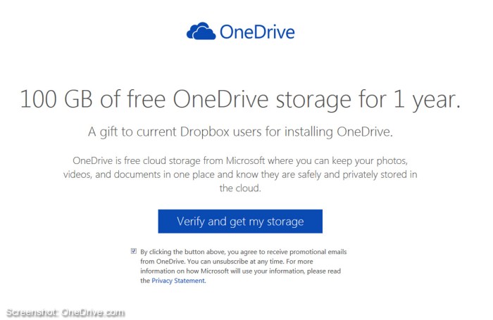 Dropbox users can get 100gb free onedrive storage