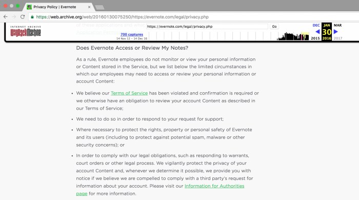 Evernote not changing privacy policy