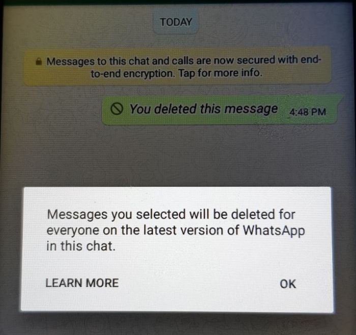 Whatsapp revoke message feature